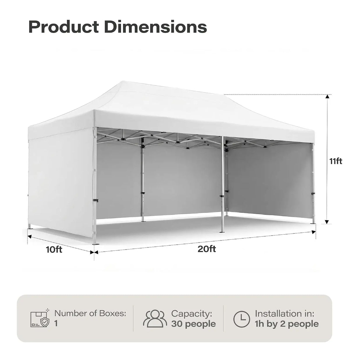 10x20 Pop Up Party Tent, Heavy Duty Waterproof Canopy with Removable Sidewalls & Roll-Up Door, Large White Event, Customized Amocart