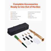 Bild in Galerie-Viewer laden, SucceBuy Straight Soprano Brass Saxophone B Flat 23 Keys, Mouthpiece, Cleaning Cloth Rod, Gloves, Neck Strap, kit for Beginners
