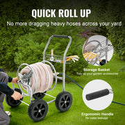 Charger l'image dans la visionneuse de galerie, SucceBuy Hose Reel Cart 250ft Heavy Duty Garden Water Yard Planting w/ Basket Effortless Roll-up  Versatile Application Steel
