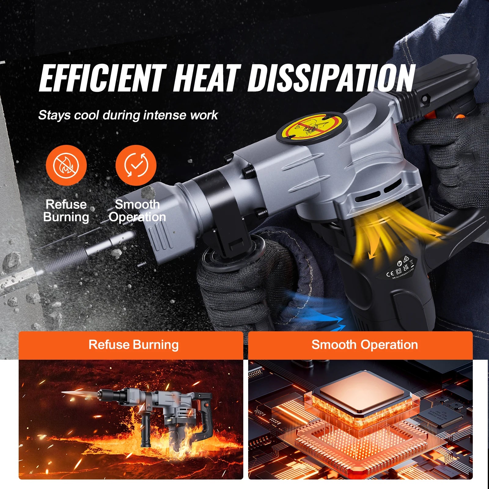 SucceBuy Electric Heavy Demolition Jack Hammer 1400W 2pcs Chisels Bits Chipping with Case 2900 BPM Concrete Breaker Gloves Black