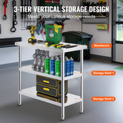 Load image into Gallery viewer, SucceBuy Stainless Steel Food Prep Table Commercial Kitchen Worktable with 2 Adjustable Undershelf for BBQ Kitchen Home Garage
