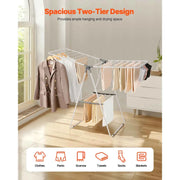 Charger l'image dans la visionneuse de galerie, SucceBuy Clothes Drying Rack Foldable Laundry Dryer Rack with Sock Clips Metal Height Adjustable Drying Racks for Outdoor&amp;Indoor
