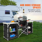 Load image into Gallery viewer, SucceBuy Camping Outdoor Kitchen Table Cabinet Foldable Folding Cooking Storage Rack X-Shaped Aluminum Alloy Bracket for BBQ
