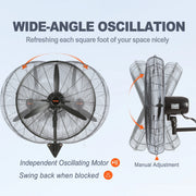 Load image into Gallery viewer, SucceBuy 4 Sizes Wall-Mount Misting Fan 3-speed IP44 Waterproof Oscillating Wall Fan Max. 9500 CFM Wall Mounted Fan for Home - AMOCART
