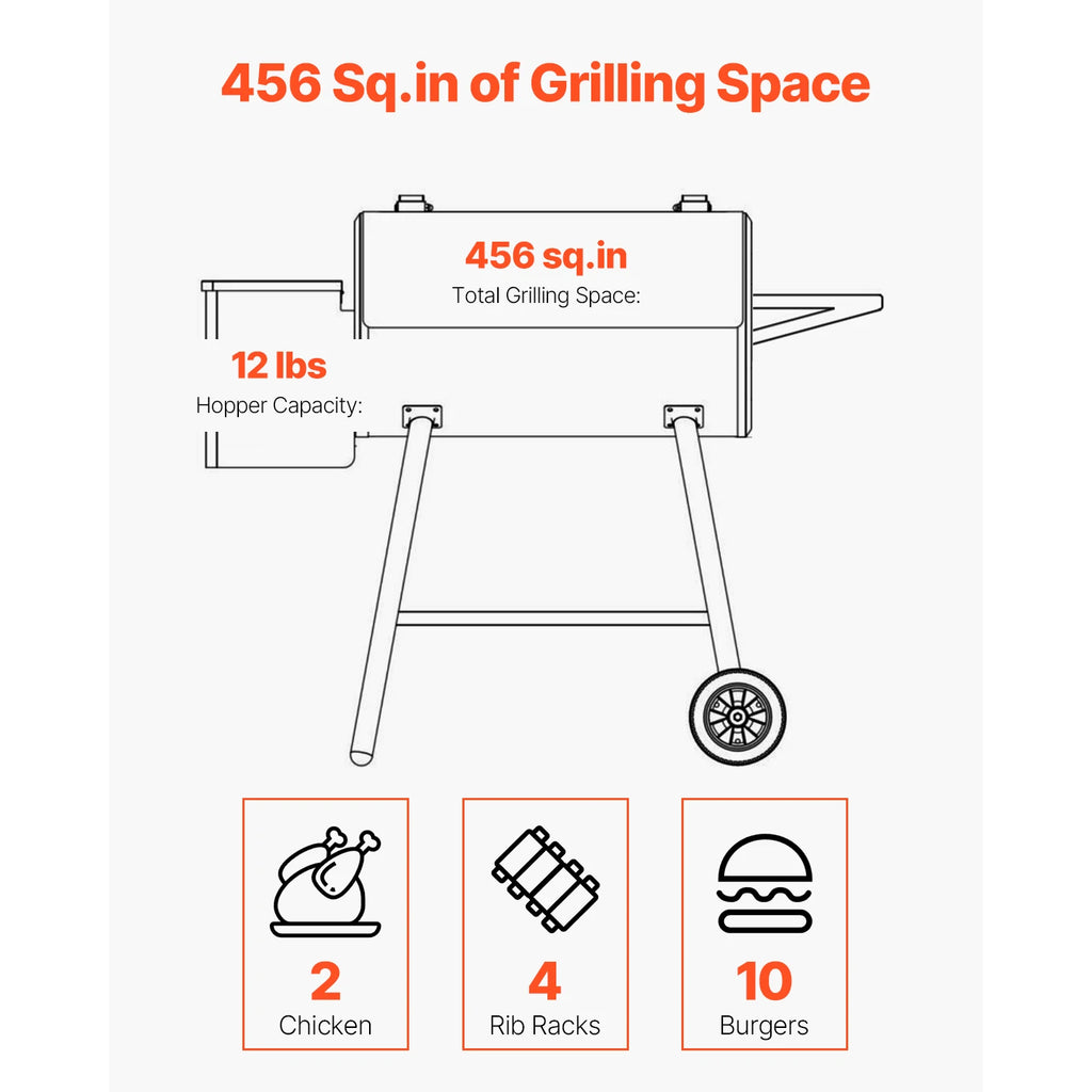 SucceBuy Wood Pellet Grill Smoker 8 in 1 BBQ Grills for Outdoor Cooking with Digital Controller Meat Probe 500°F Max Temperature