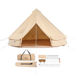 SucceBuy Canvas Bell Tent 4 Seasons 5m Yurt Tent Canvas Tent for Camping with Stove Breathable Tent Holds up to 8 People