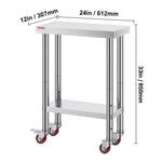 Amocart Folding Commercial Prep Table Commercial Worktable Workstation with Undershelf Folding Table for Home Kitchen