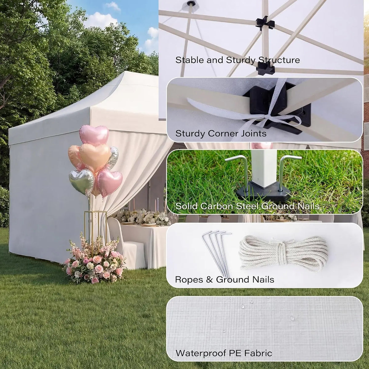 10x20 Pop Up Party Tent, Heavy Duty Waterproof Canopy with Removable Sidewalls & Roll-Up Door, Large White Event, Customized Amocart