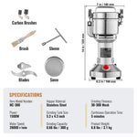 【Premium】Amocart 150-2500g Electric Grain Mill Grinder Commercial Swing Spice Grinders for Dry Herbs Grains Spices Cereals Coff