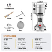 Bild in Galerie-Viewer laden, 【Premium】Amocart 150-2500g Electric Grain Mill Grinder Commercial Swing Spice Grinders for Dry Herbs Grains Spices Cereals Coff
