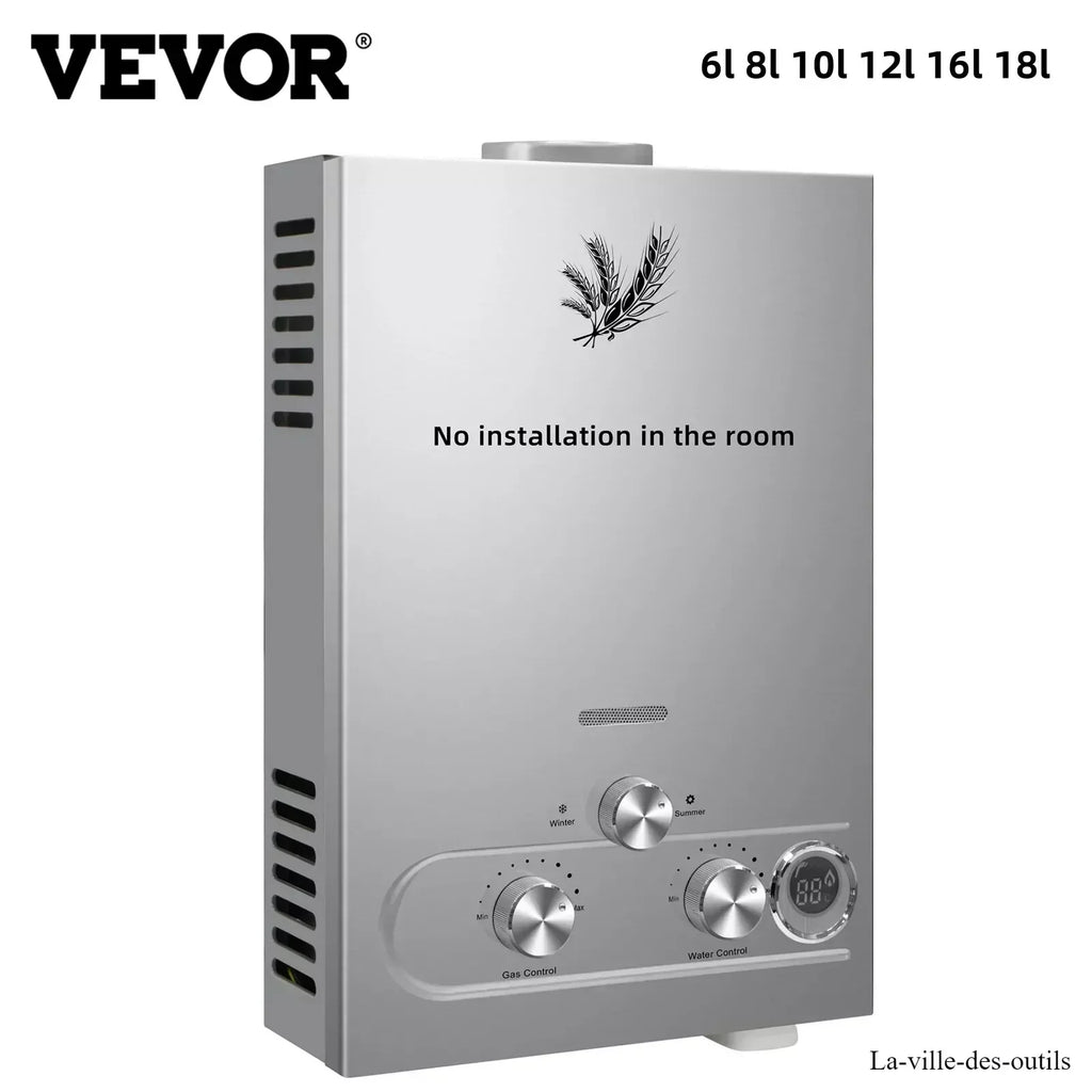 VEVOR LPG Water Heater 6L 8L 10L 12L 16L 18L Liquefied Petroleum Gas Propane Butane Stainless Steel Tankless Water Heater