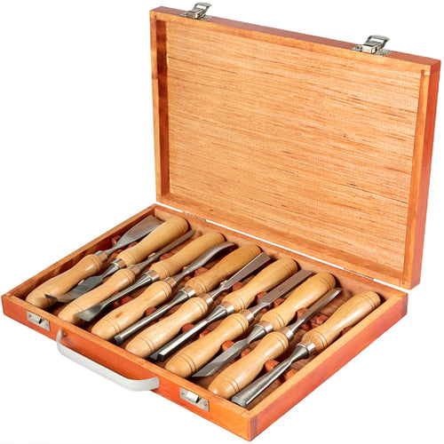 SucceBuy Lot de 12 ciseaux à bois à main pour sculpture, couteaux de tournage pour tour à bois, outils de menuiserie professionnels pour artisanat sur bois