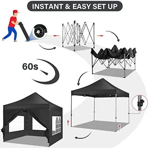 10x10 Pop Up Canopy Tent with 4 Sidewalls,Heavy Duty Canopy,Black | Popup Gazebo,High Stability,All Season