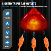 Load image into Gallery viewer, SucceBuy Retractable Extension Cord Reel 50FT Lighted Triple Tap Outlet 13Amp Circuit Breaker 180° Swivel Bracket Electrical Use - AMOCART
