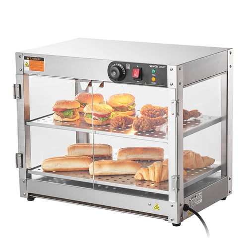 SucceBuy 2-Tier Commercial Food Warmer Display 800W Display Warmer 86℉~185℉Temperature 58L Hamburger Pizza Bread Fried Chicken