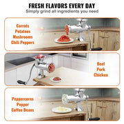 Load image into Gallery viewer, Amocart Manual Meat Grinder 304 Stainless Steel Hand Meat Grinder with Steel Table Clamp Meat Mincer Sausage Maker
