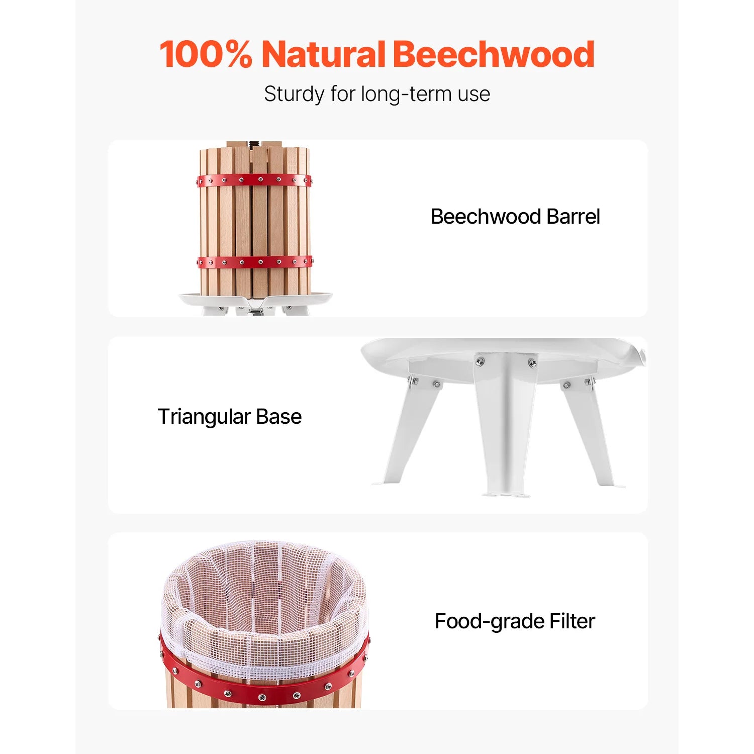 SucceBuy 6L 12L Fruit Wine Press Solid Wood Basket with 8 Blocks Heavy Duty Manual Juice Maker Cider Apple Grape Making Press
