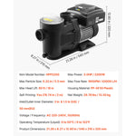SucceBuy Variable Speed Pool Pump 1.5/2/3 HP AC 220-240V 115/132/145/190 GPM In/Above with Filter Basket Timer for Swimming Pool