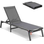 Bild in Galerie-Viewer laden, SucceBuy Chaise Lounge Chair Outdoor Aluminum Patio LoungeFolding Pool Lounge Recliner Full Flat for Patio Beach Pool Dark Grey
