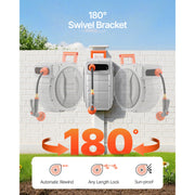 Load image into Gallery viewer, SucceBuy 5/8 Inch x 100ft Retractable Garden Hose Reel with 9 Patterns Nozzle Upgraded Slow Return System and 180°Swivel Bracket
