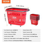 Bild in Galerie-Viewer laden, SucceBuy 6PCS Shopping Baskets 39L Rolling Shopping Carts with Handles &amp; Wheels Portable  for Supermarkets Retail Stores Grocery

