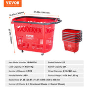 Load image into Gallery viewer, Amocart 6PCS Shopping Baskets 39L Rolling Shopping Carts with Handles &amp; Wheels Portable  for Supermarkets Retail Stores Grocery
