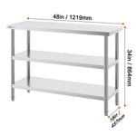 SucceBuy Stainless Steel Food Prep Table Commercial Kitchen Worktable with 2 Adjustable Undershelf for BBQ Kitchen Home Garage