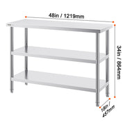 Load image into Gallery viewer, SucceBuy Stainless Steel Food Prep Table Commercial Kitchen Worktable with 2 Adjustable Undershelf for BBQ Kitchen Home Garage
