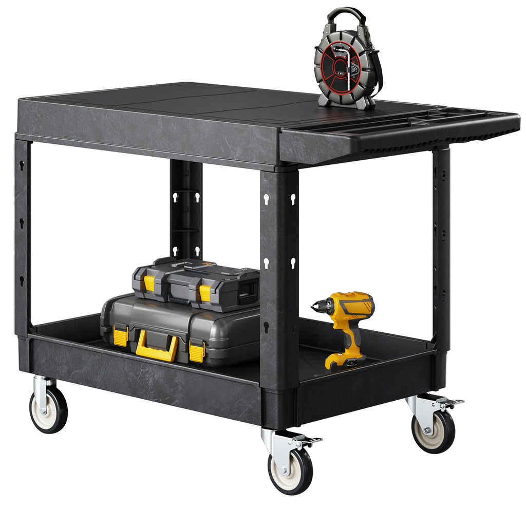SucceBuy 550 lbs Utility Service Cart Two-Shelf Plastic Hand Dolly Cart with 360° Swivel Wheels for Warehouse Garage Cleaning