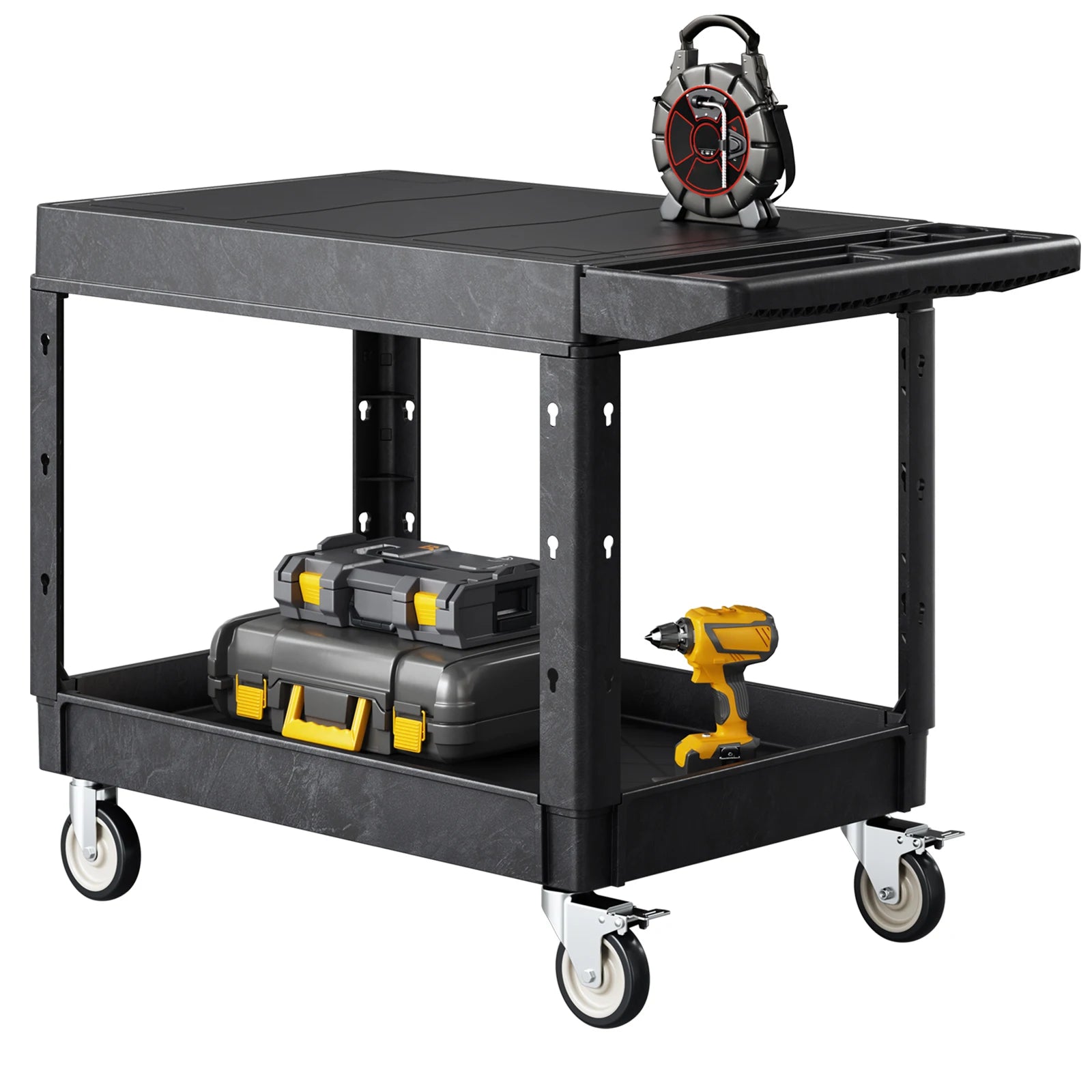 SucceBuy 550 lbs Utility Service Cart Two-Shelf Plastic Hand Dolly Cart with 360° Swivel Wheels for Warehouse Garage Cleaning