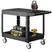 Bild in Galerie-Viewer laden, SucceBuy 550 lbs Utility Service Cart Two-Shelf Plastic Hand Dolly Cart with 360° Swivel Wheels for Warehouse Garage Cleaning
