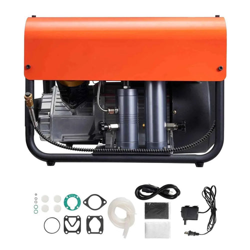 Amocart PCP Air Compressor 4500PSI/30Mpa Diving Scuba Tank Double-Cylinder Auto Stop with External Water & Fan Cooling System