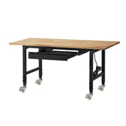 Load image into Gallery viewer, SucceBuy Adjustable Workbench on Wheels Oak Wood Top 60x24 In 2000 lbs Capacity with Drawer Power Outlets for Garage Workshop
