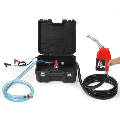 Amocart Fuel Transfer Pump 12V DC 10 GPM 1/4 HP Portable Electric Diesel Transfer Pump with Automatic Shut-Off Fuel Nozzle  Box