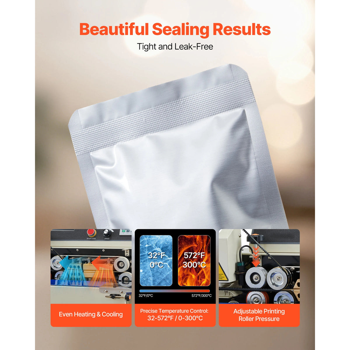 SucceBuy Continuous Bag Band Sealing Machine 0.24-0.47in Width Horizontal Band Sealer with Ink Printing for 0.001-0.03 in Bags Amocart