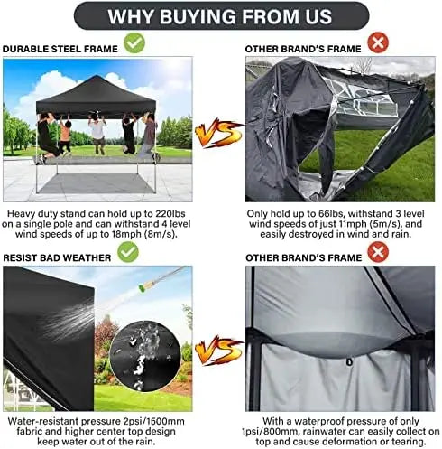 10x10 Pop Up Canopy Tent with 4 Sidewalls,Heavy Duty Canopy,Black | Popup Gazebo,High Stability,All Season