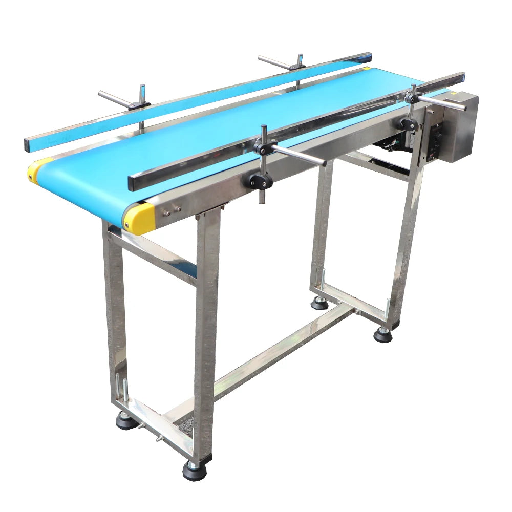 PU Food Grade Belt Conveyor 1000mm Table Double Guardrail Optional Steel Body Adjustable Speed for Factory Inkjet Coding Machine