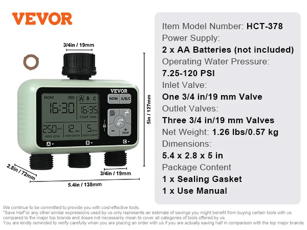 SucceBuy Water Timer 3 Outlets Hose 3 Independent Watering Zone LCD Display Rain Delay Mode Manual Mode Watering Sprinkler Timer Amocart