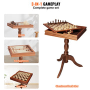 Load image into Gallery viewer, SucceBuy 18 pouces 3-en-1 dames d'échecs ensemble de Table de Backgammon Table d'échecs en bois

