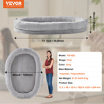 Amocart Human Dog Bed Human Dog Bed for Adult Human Size Dog Bed with Washable Faux Rabbit Fur Cover Egg Orthopedic Foam Grey