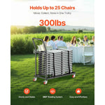 Amocart 300LBS Folding Chair Rack Cart L-shape Horizontal Placement with Rubber Wheels Metal Chair Storage Dolly for 25 Chairs