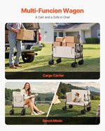 Amocart Collapsible Folding Wagon 550lb Load,220L Wagon Cart Converts to Bench Utility Wagon with Adjustable Handle for Camping