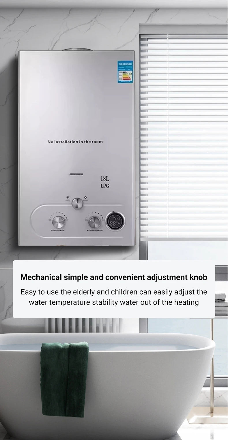DIVEDEER Household Gas Water Heater 6L-18L Liquefied Gas Natural Low Water Pressure Instant Heating Battery Forced Exhaust Type