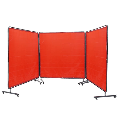 SucceBuy Écran de soudage avec cadre 1,8 m x 2,4 m Vinyle Ignifuge Rideau de soudage à 3 panneaux 12 roulettes pivotantes pour atelier