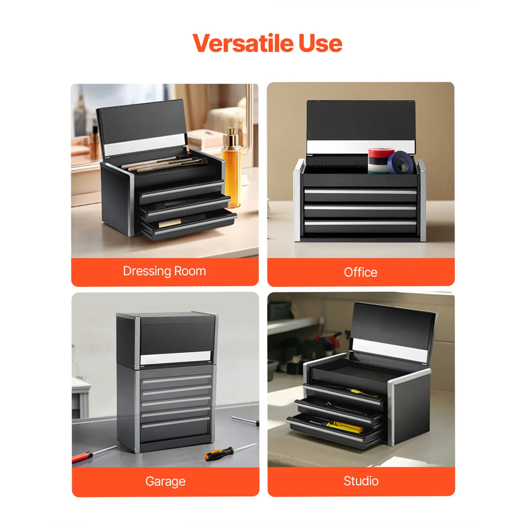 SucceBuy 8.6in 3 Drawers Metal Tool Box Portable Tools Chest with Feet Pads & Ball Bearing Powder Coated Tool Storage for Garage