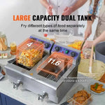 Amocart  Electric Deep Fryer w/Dual Removable Tanks 12L 5000W Commercial Countertop  Fryer for Chicken French Fries