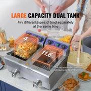 Bild in Galerie-Viewer laden, Amocart  Electric Deep Fryer w/Dual Removable Tanks 12L 5000W Commercial Countertop  Fryer for Chicken French Fries
