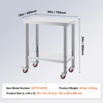 Amocart Stainless Steel Kitchen Worktable shelves Commercial Work Bench Table with Caster Wheels for Home Restaurant Storage