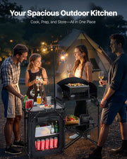 Load image into Gallery viewer, Amocart Camping Kitchen Table Folding Camp Cook Station Aluminum Portable Cook Station with Cupboard, Carrying Bag Windscreen
