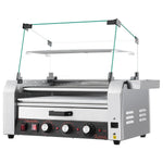 SucceBuy Hot Dog Roller Stainless Steel Sausage Grill Cooker Hot Dog Machine with Bun Warmer Cover 3 Temp Control for Commercial
